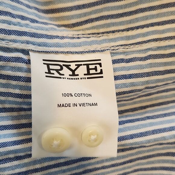 Men's Blue Striped Shirt Rye By Hawker Rye Medium Short - Picture 7 of 8